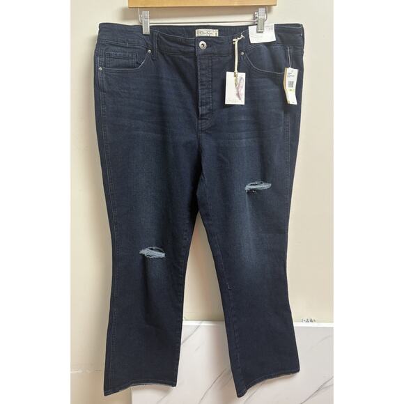 Jessica Simpson Flirt Straight Boot Jeans 18W Dark Wash Distressed Denim NWT - Picture 1 of 10